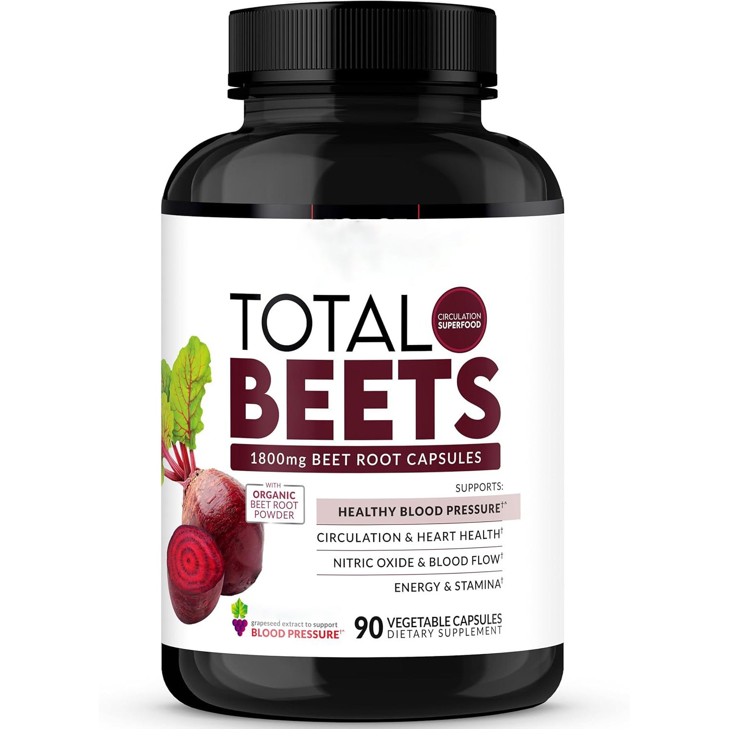 Total Beets 1800mg Beet Root Capsules | 90 Veggie Caps | Blood Pressure, Circulation & Nitric Oxide Support | Organic Beet Root Powder