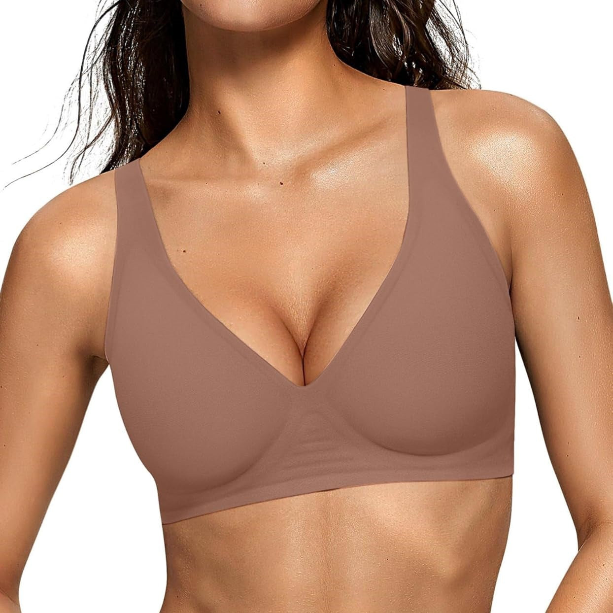 Wireless V-Neck Bralette | Seamless Comfort Everyday Bra for Women - Nude