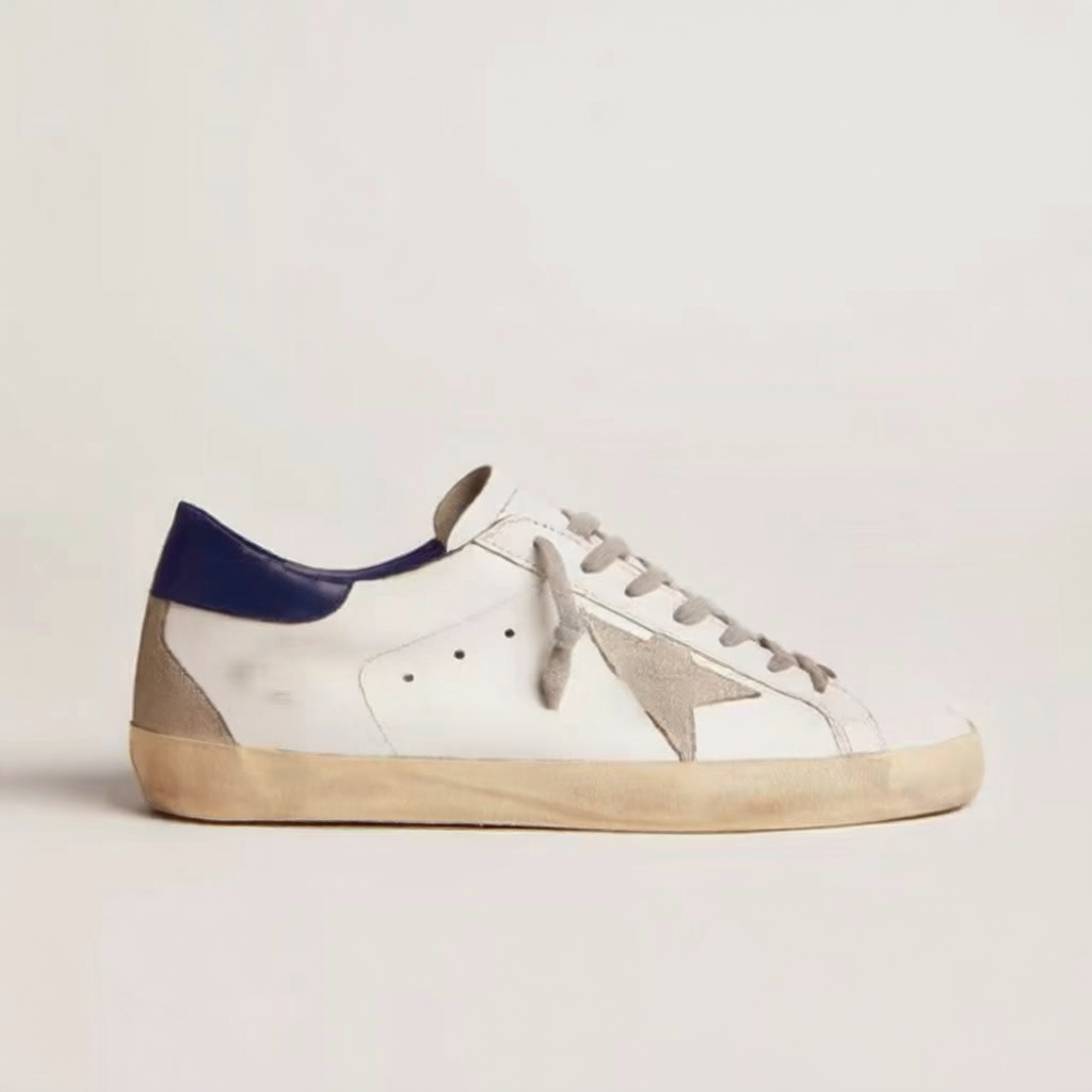 Women's White Distressed Star Patch Low Top Sneakers ? Vintage Worn Look Leather Style Lace-Up Shoes