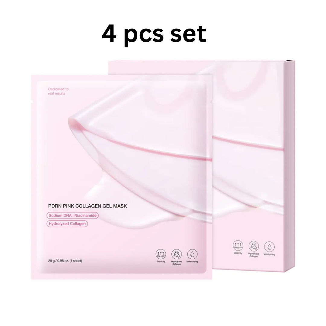 PDRN Pink Collagen Gel Mask | Sodium DNA Niacinamide & Hydrolyzed Collagen Elasticity Moisturizing Face Mask – 4 Pcs Set