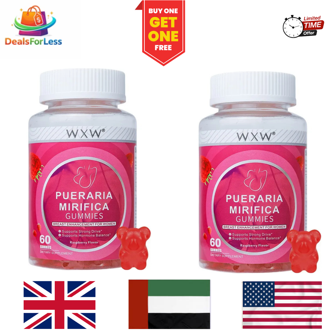 WXW Pueraria Mirifica Gummies – Buy One Get One FREE | Breast Enhancement for Women | Supports Hormone Balance & Strong Drive | Raspberry Flavor | 60 Gummies