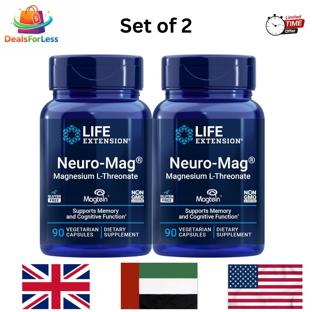 Life Extension Neuro-Mag Magnesium L-Threonate مجموعة من 2 | 90 كبسولة نباتية | مكمل Magtein لدعم الدماغ والذاكرة