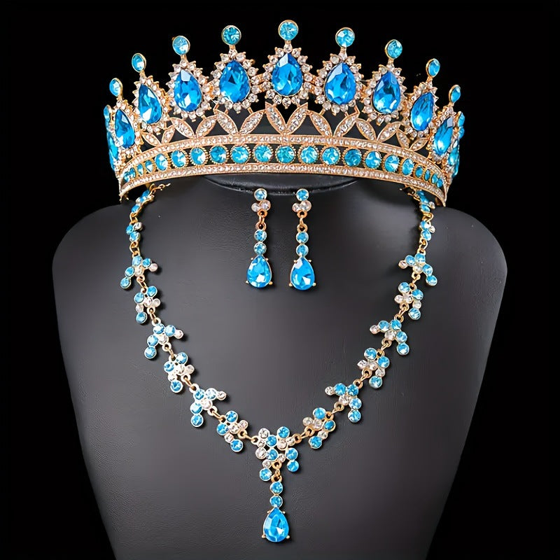 Bridal Crown Jewelry Set | Crystal Tiara Necklace & Earrings | Wedding Queen Accessories