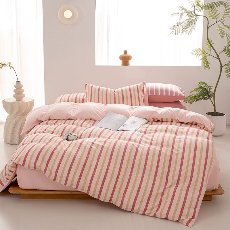 Blue Green Striped Bedding Set | Soft Cotton Duvet Cover with Pillowcases | Minimalist Aesthetic Bedroom Set Queen King