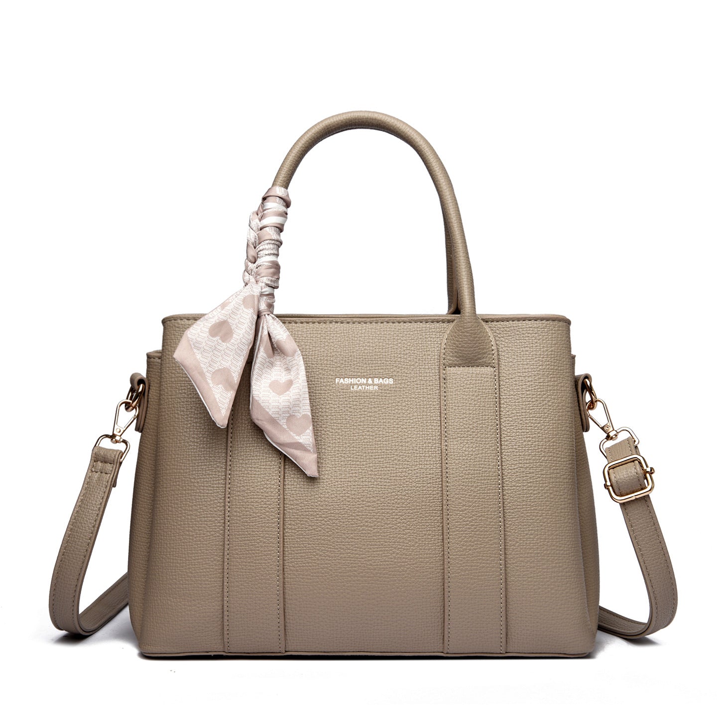 Black Leather Tote Handbag Women | Structured Shoulder Bag Crossbody Satchel with Scarf Detail Gold Hardware