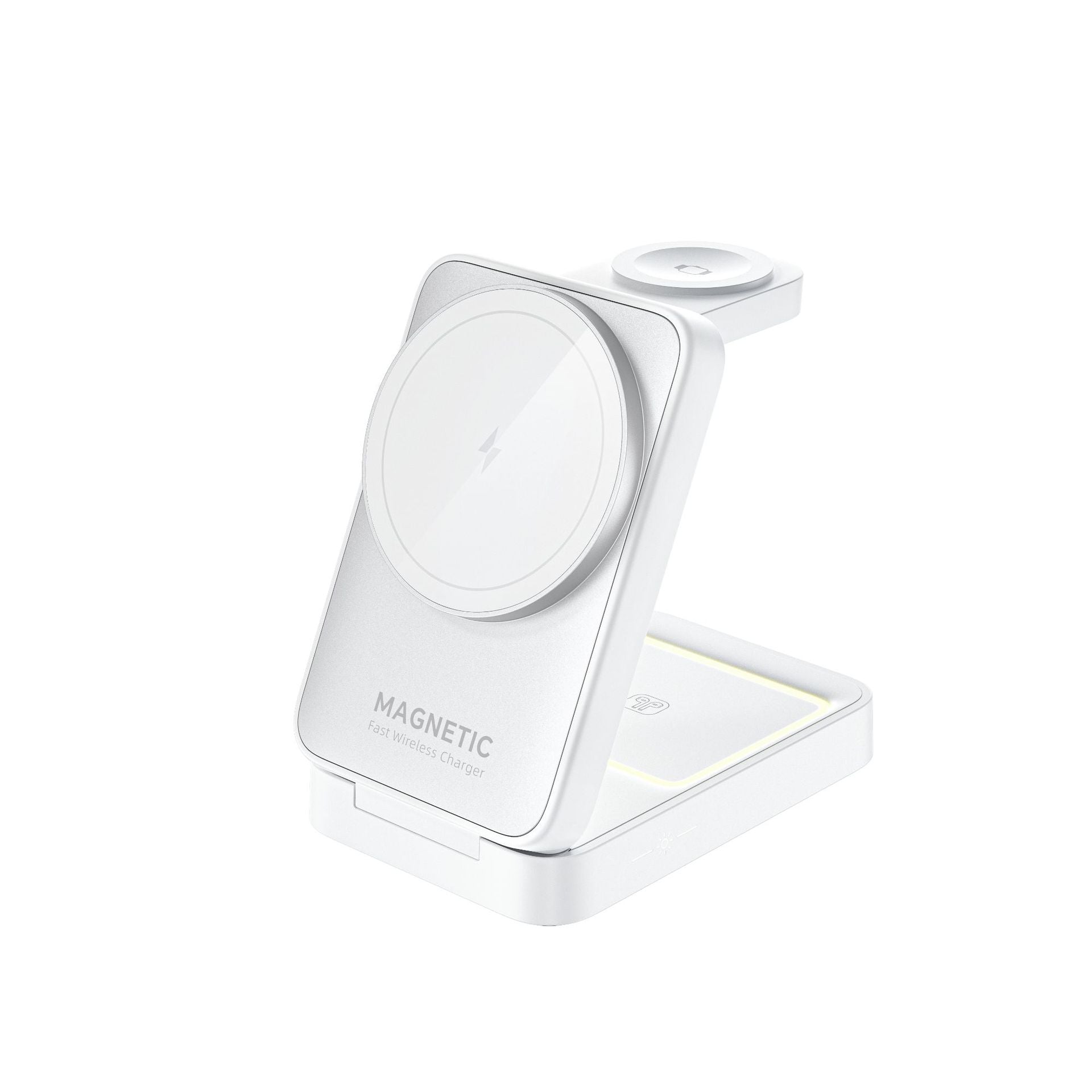 3 in 1 Magnetic Fast Wireless Charger Station Foldable Charging Stand for Phone Smartwatch and Earbuds with LED Ambient Light