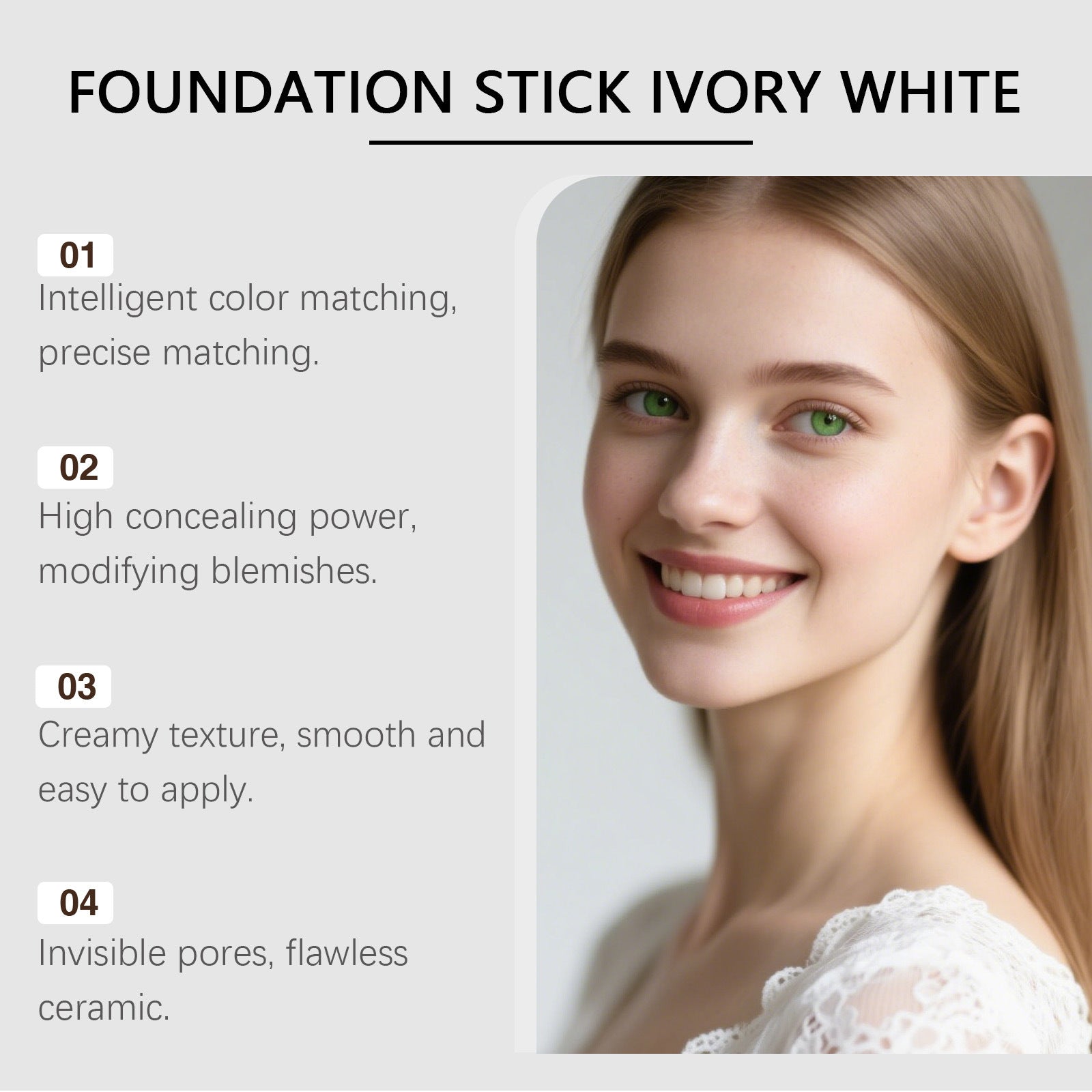 Zephoco Color Changing Foundation Stick Natural Shade | 13g Skin Tone Adaptive Foundation Stick with Built-In Brush | Full Coverage Seamless Complexion Makeup for Medium Natural Skin Tones | All Skin Types