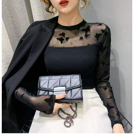 Camicia da donna a strati in rete e taglio aderente