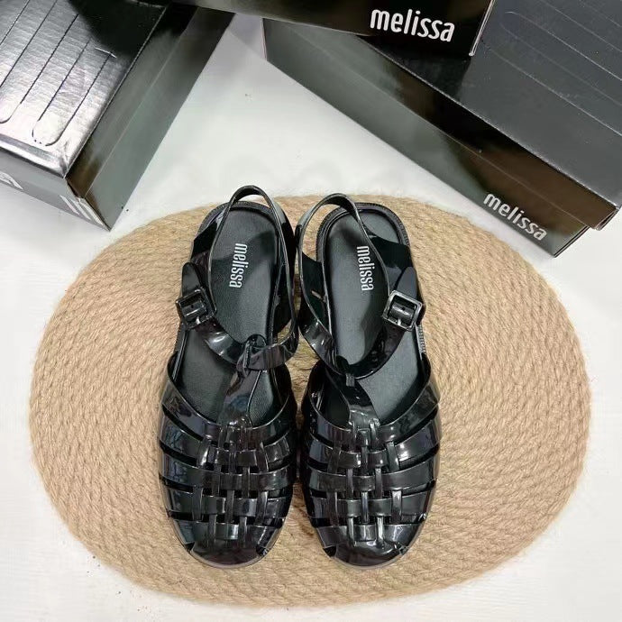 Melissa Possession Jelly Sandals | Women's Woven Cage Buckle Slingback Flat Sandals | Brazilian Designer Plastic Sandals | Summer Beach Shoes | Black