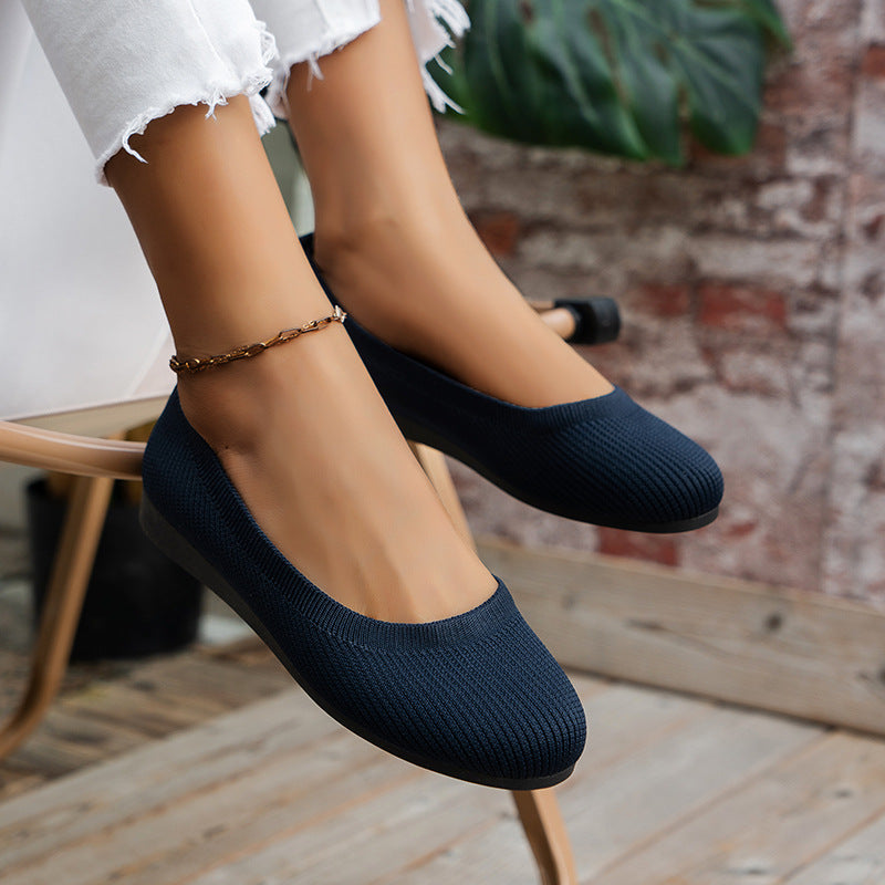 Black Knit Ballet Flats for Women | Slip-On Comfort Flat Shoes | Breathable Stretch Walking Flats