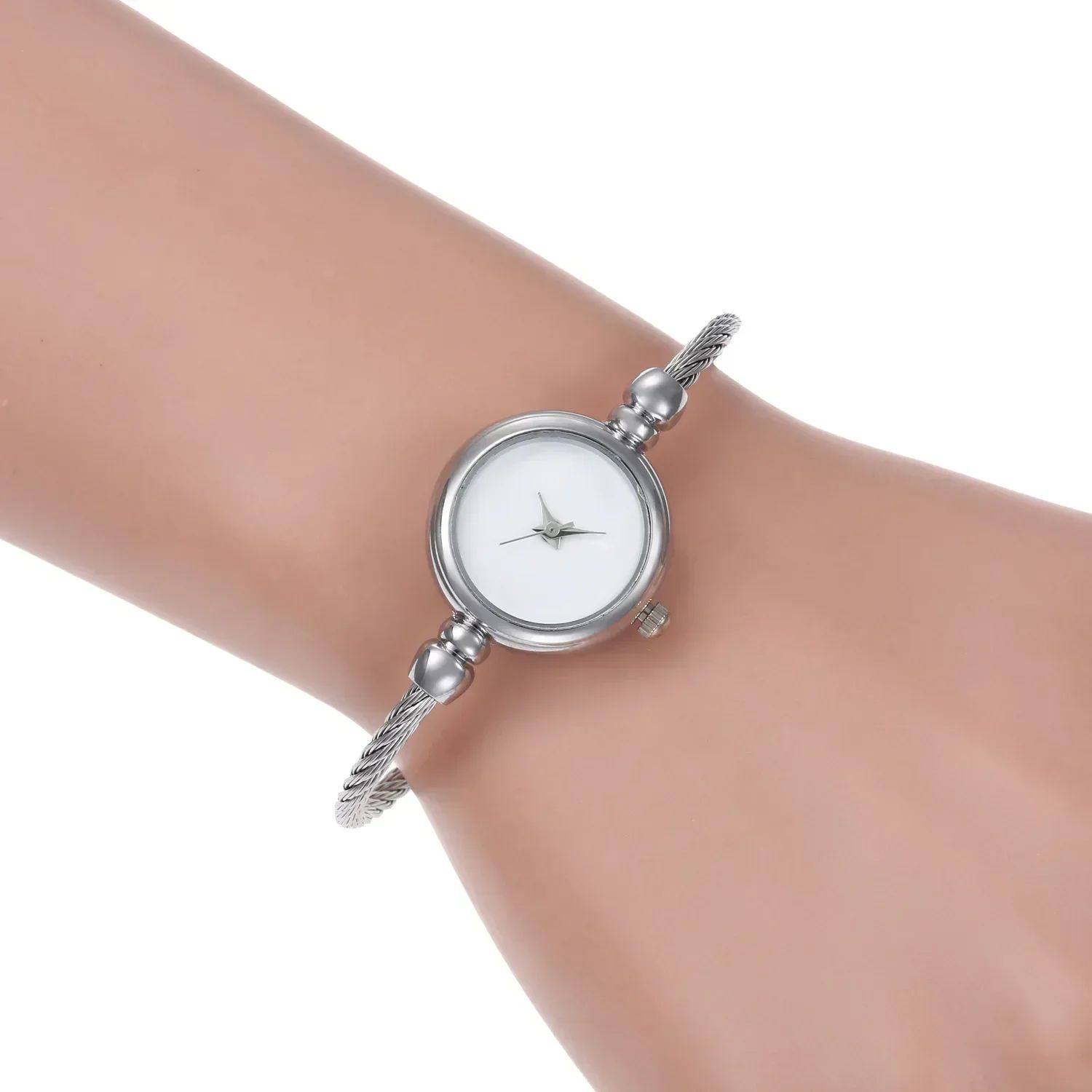 Gold Bangle Cuff Watch Women | Twisted Wire Open Bracelet | Black & White Dial Options | Dainty Minimalist Jewelry Watch