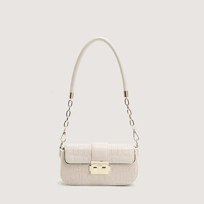 Pink Crocodile Embossed Shoulder Bag - Designer Inspired Baguette Bag with Chain Strap | Gold Lock Closure Flap Bag