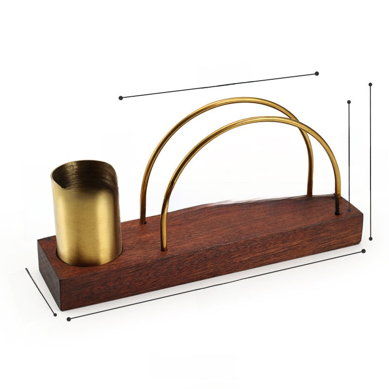 Gold & Walnut Wood Desk Organizer Set | Business Card Holder & Pen Cup | Luxury Office Accessories | Modern Minimalist Desktop Organizer
