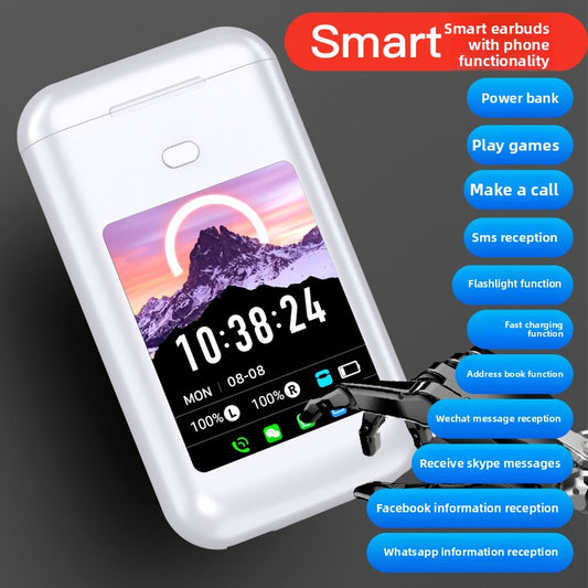 Smart Earbuds with Phone Functionality Power Bank Screen Display | Wireless Earbuds with Call SMS WhatsApp Notifications Fast Charging Flashlight
