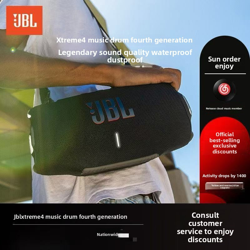 JBL Xtreme 4 Portable Bluetooth Speaker IP67 Waterproof 24H Battery Pure Bass Sound Shoulder Strap Playtime Boost PartyBoost Multipoint Connection Black by Harman Outdoor Party Travel