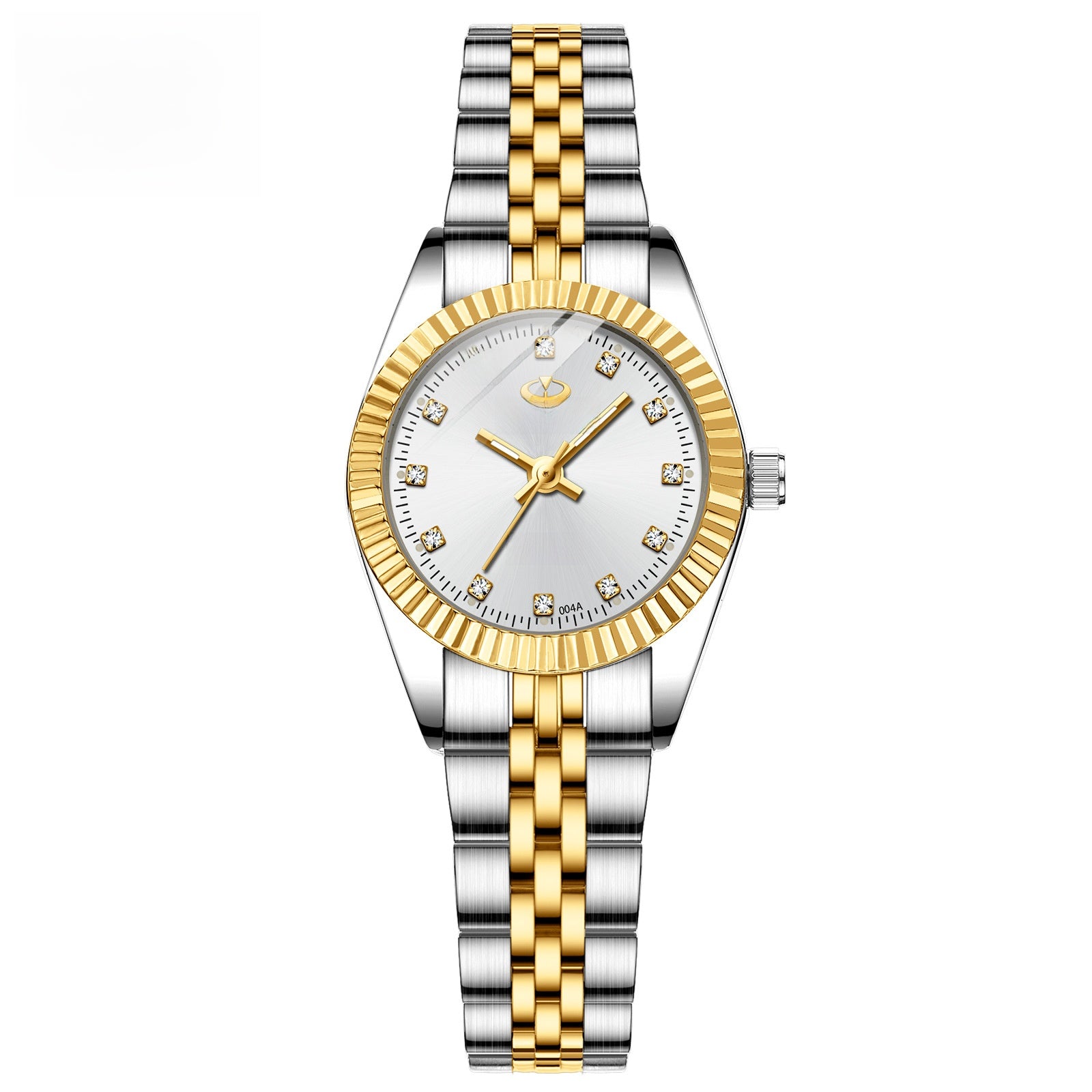 Chenxi His & Hers Couple Watch Set | Gold Dial Crystal Markers Fluted Bezel | Two-Tone Quartz Watches Gift Set