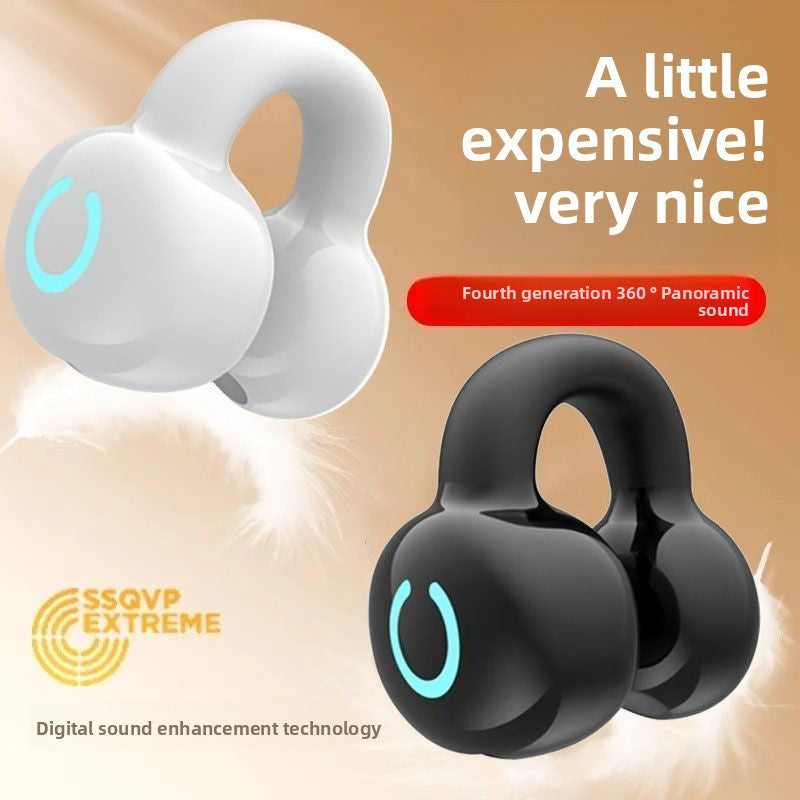 SSQVP Extreme Open Ear Clip Wireless Earbuds 4th Generation 360� Panoramic Sound Digital Sound Enhancement Technology Bluetooth LED Indicator White Black for Sport Running Work iPhone Android
