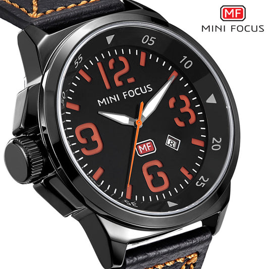 Mini Focus Men's Military Camo Watch | Black Case Green Camouflage Dial Leather Strap Sport Watch