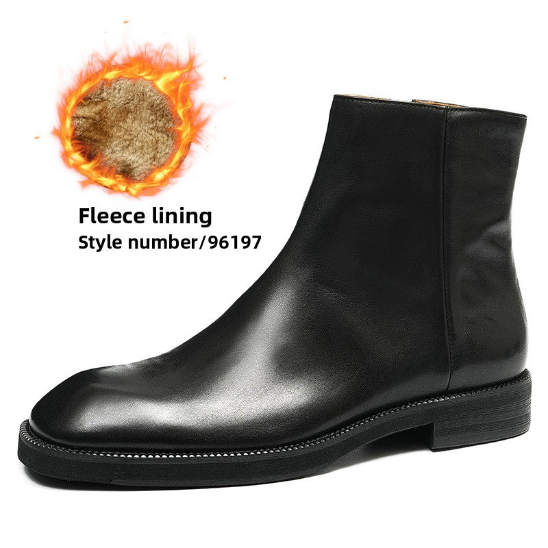 Men's Black Leather Ankle Boots Fleece Lined | Zip Up Winter Chelsea Boot Warm Dress Boot Style 96197