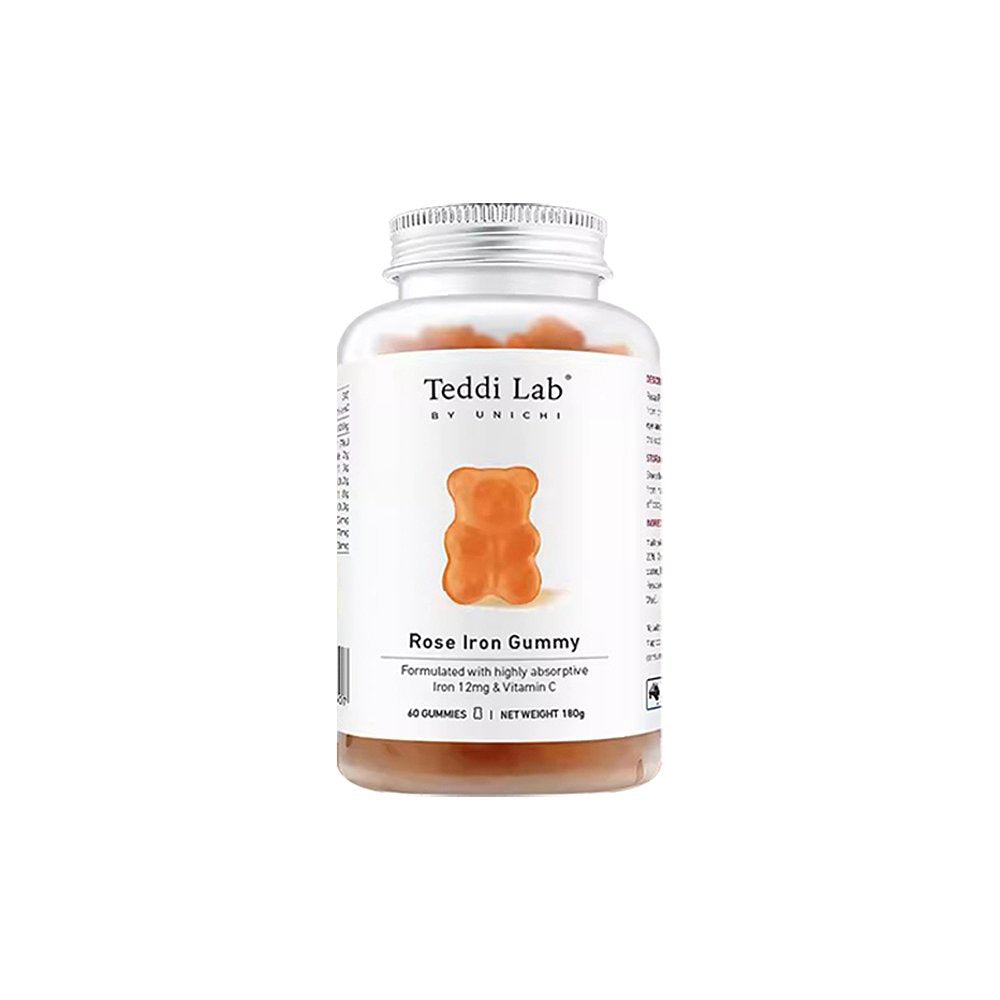 Teddi Lab by Unichi Rose Iron Gummy 60ct | Iron 12mg & Vitamin C | Highly Absorptive Iron Supplement | 180g