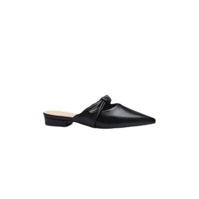White Pointed Toe Knot Mule Flats | Slip-On Leather Backless Shoes for Women