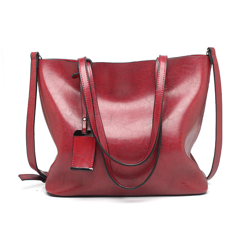 Cognac Brown Leather Tote Bag with Crossbody Strap | Vintage Style Shoulder Bag