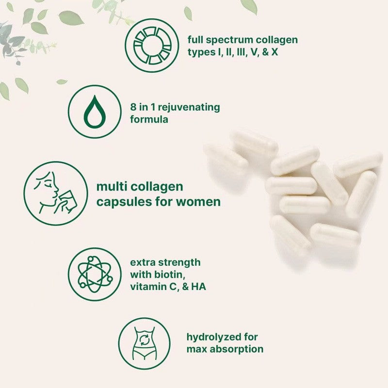 Multi Collagen Complex for Women | Types I II III V X with Biotin Vitamin C & Hyaluronic Acid Anti-Aging Hair Skin Nails & Joints – 240 Capsules