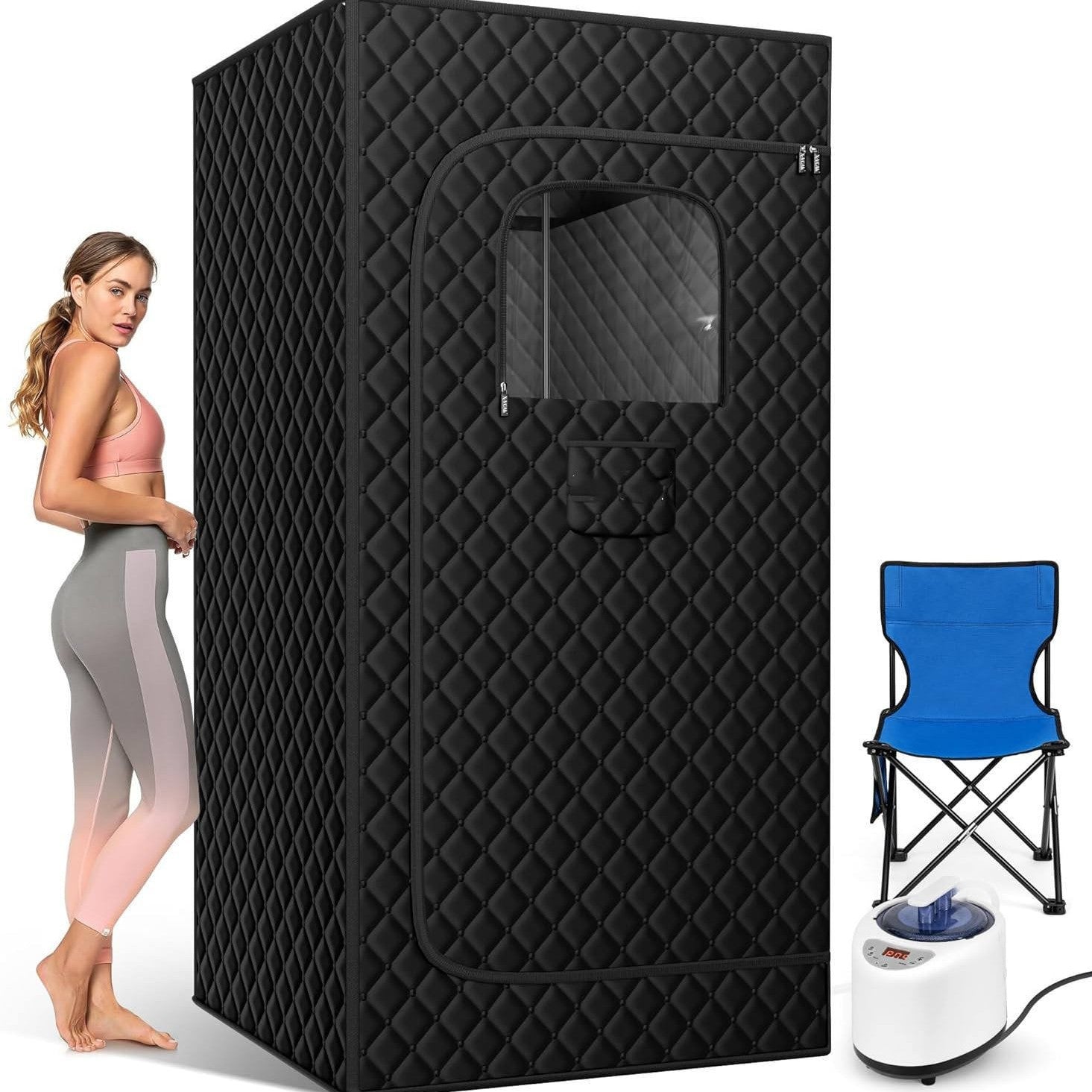 خيمة ساونا بخار محمولة لكامل الجسم | صندوق ساونا منزلي مع مولد بخار وكرسي قابل للطي | طقم ساونا شخصي