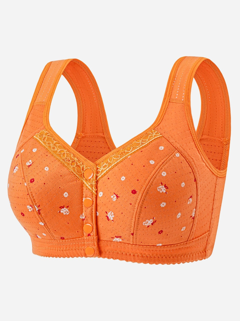 Women's Front Closure Wireless Bra | Floral Print Wide Strap Full Coverage Snap Button Bra | Comfort Bra for Seniors