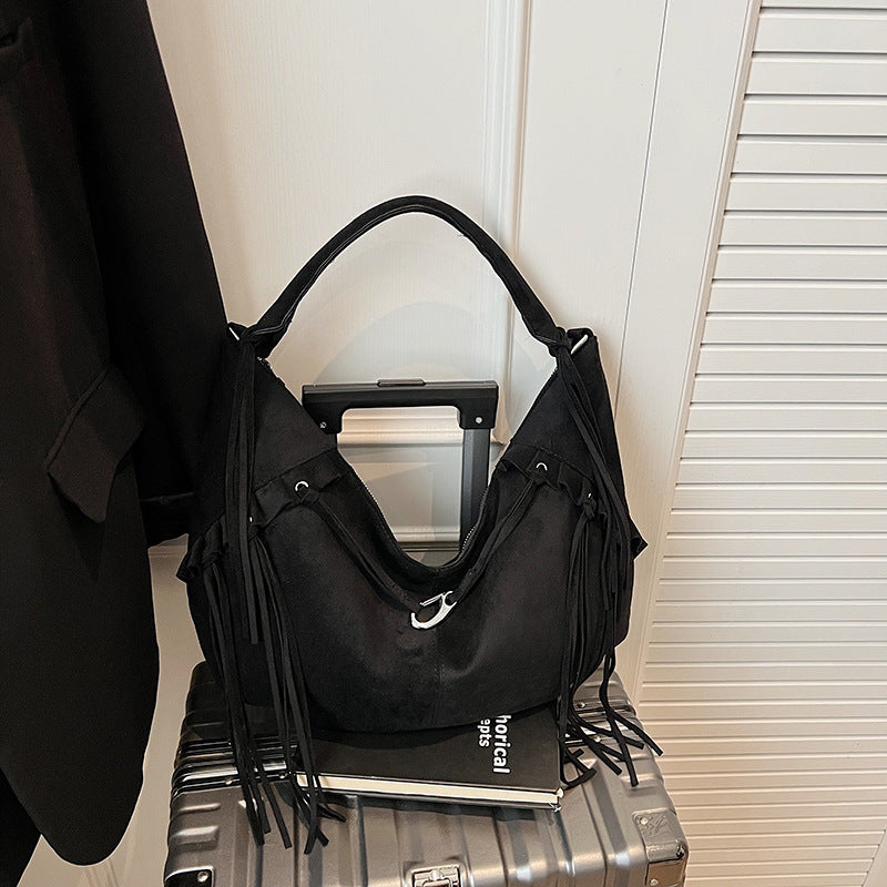 Brown Suede Fringe Hobo Bag - Bohemian Slouchy Shoulder Bag with Tassel Details | Western Style Hobo with Silver Hardware
