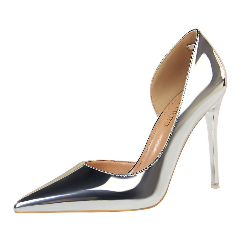 Black Patent Leather D'Orsay Stiletto Pumps Women Pointed Toe Cut Out High Heel Office Party Dress Shoes