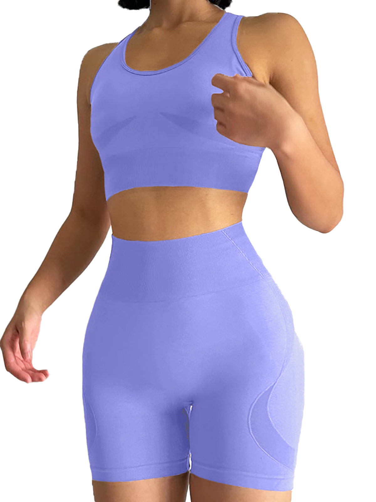Women's Seamless Workout Set - Cross Back Sports Bra & High Waist Biker Shorts | Breathable Mesh Gym Activewear 2 Piece Set