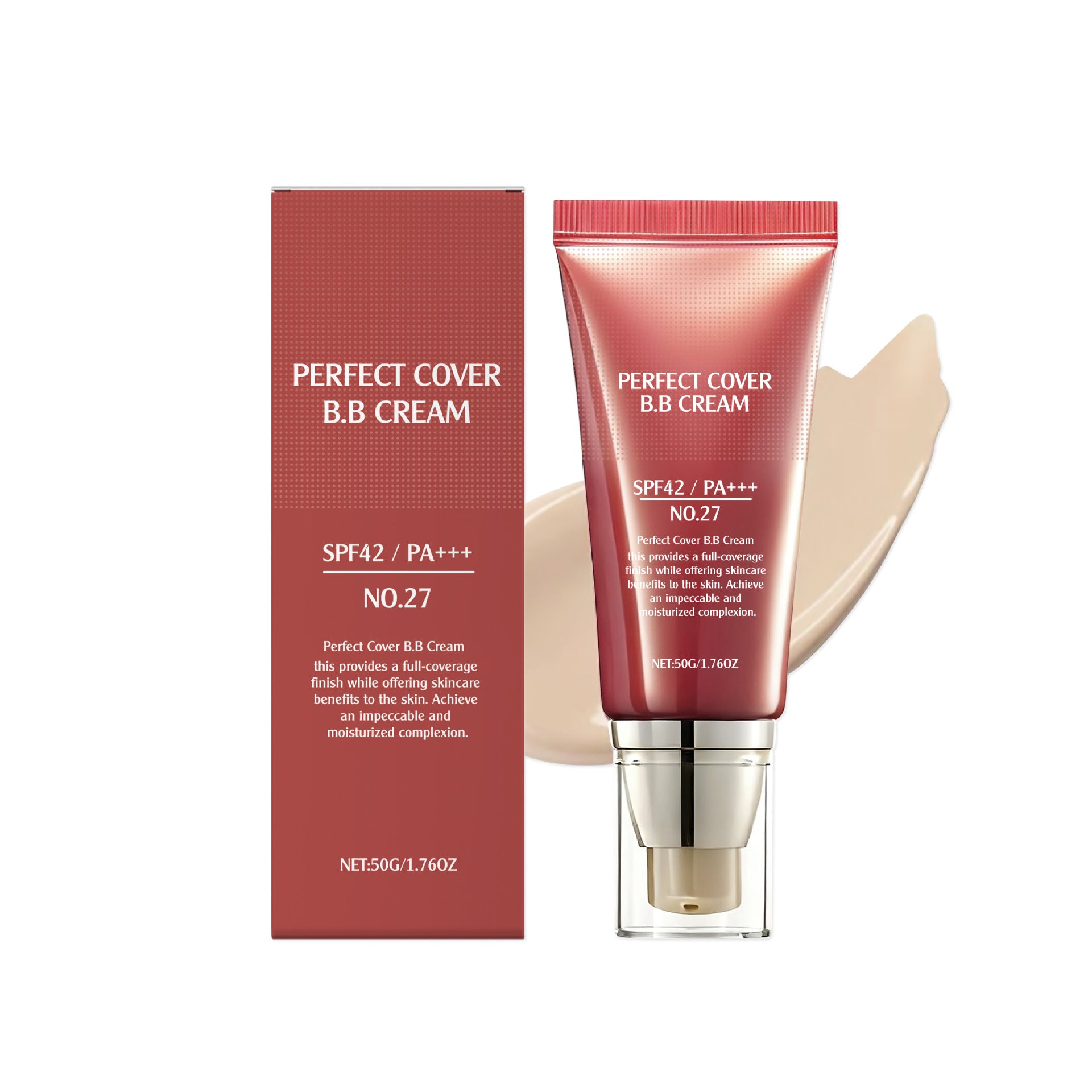 Perfect Cover BB Cream SPF42 PA+++ No.27 | Full Coverage Moisturizing Complexion Skincare BB Cream | Sun Protection Impeccable Finish Korean Beauty Makeup | 50g 1.76oz for All Skin Types