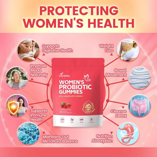Women's Probiotic Gummies 5 Billion CFUs, Advanced 3-in-1 Cranberry Prebiotic & Probiotic Supplement, Vegan Non-GMO No Sugar Gut Health Gummy, Digestive & Vaginal Flora Support, 60 Count Daily Wellness