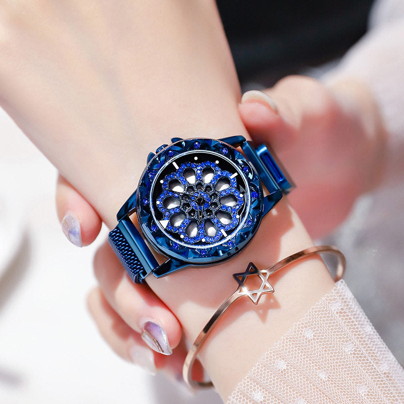Women's Rose Gold Crystal Flower Watch | Hollow Floral Skeleton Dial | CZ Diamond Bracelet | Ladies Luxury Bling Watch | UAE