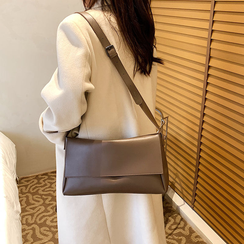 Women's Minimalist Black Leather Crossbody Bag | Sleek Flap Shoulder Bag | Everyday Clutch Purse for Work, Travel & Occasions