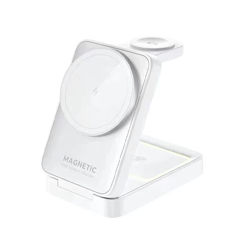 3 in 1 Magnetic Fast Wireless Charger Station Foldable Charging Stand for Phone Smartwatch and Earbuds with LED Ambient Light