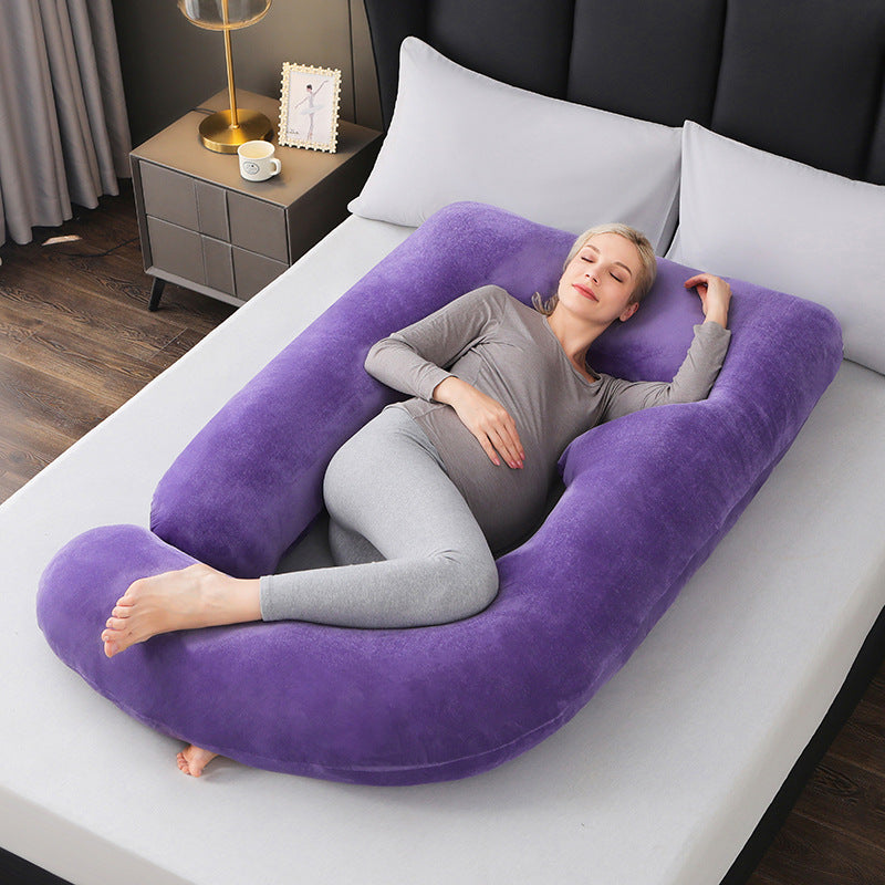 Extra Large U-Shape Full Body Pregnancy Pillow | Navy Blue Plush Velvet Maternity Pillow | Total Head Belly Back Hip Knee Support | Side Sleeper All Trimesters