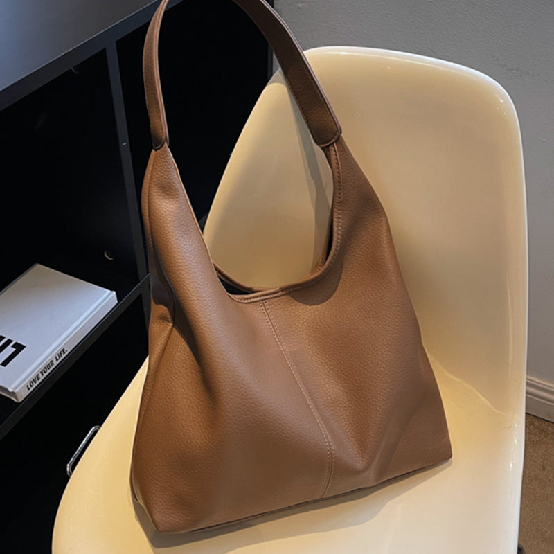 Black Leather Hobo Bag Slouchy Shoulder Handbag | Minimalist Soft Leather Tote