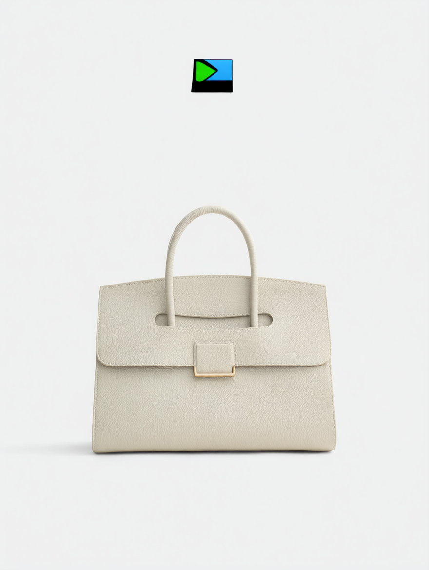 Cream Structured Top Handle Bag | Classic Leather Handbag
