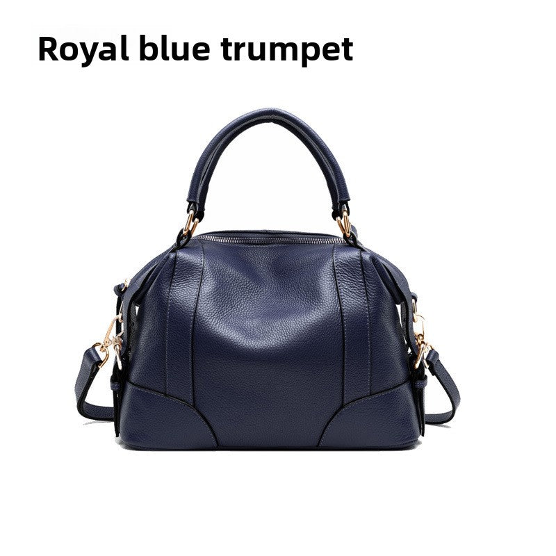 Small Brown Leather Satchel Bag - Cognac Bowling Bag with Dual Handles | Convertible Dome Handbag with Crossbody Strap