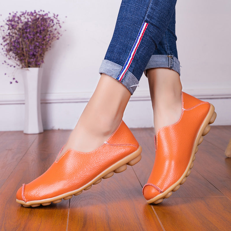Women's Black Leather Slip-On Loafers ? Casual Comfort Flat Shoes with Non-Slip Sole