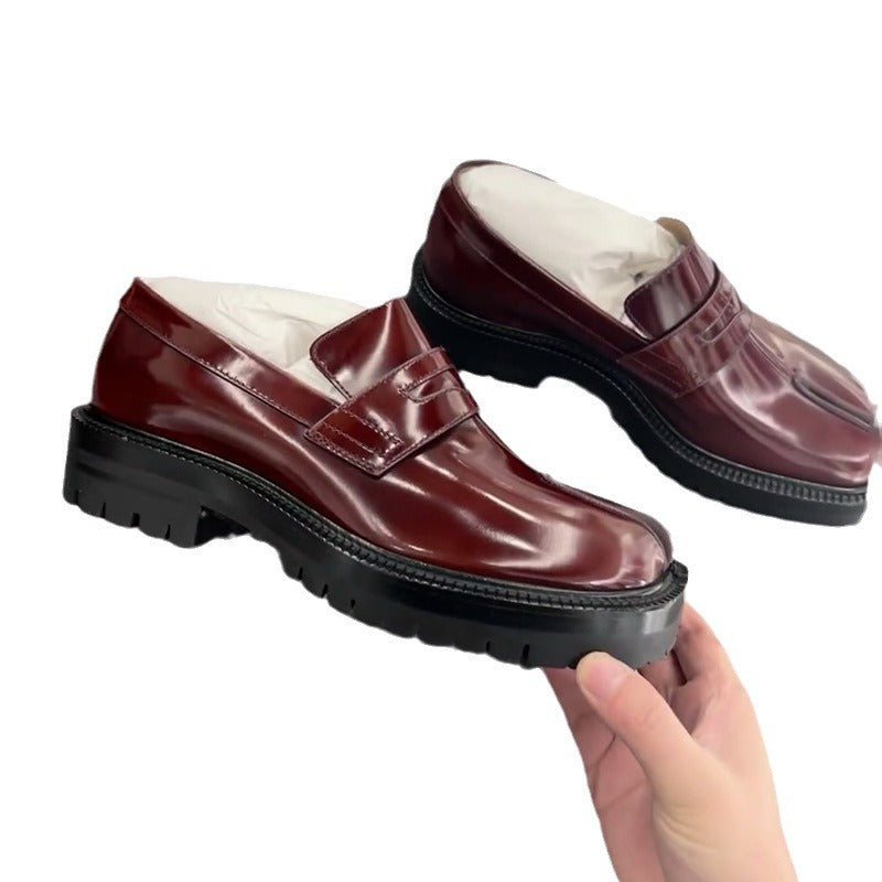 Women's Black Patent Leather Tabi Split Toe Loafers ? Avant-Garde Penny Loafer Flat Shoes