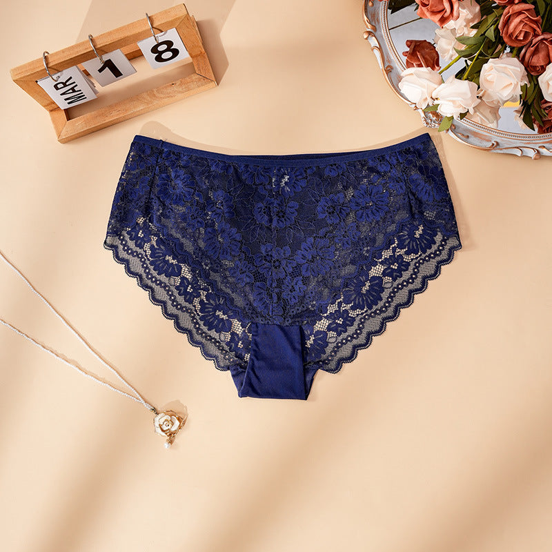 Floral Lace Panties for Women Soft Breathable Mid-Rise Briefs Scalloped Edge Black White Navy Burgundy