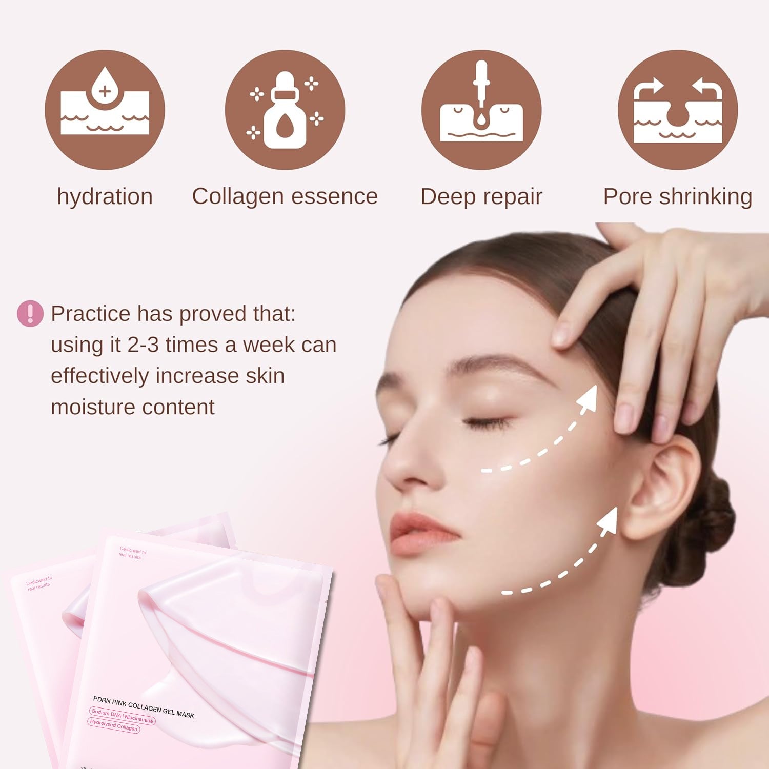 PDRN Pink Collagen Gel Mask | Sodium DNA Niacinamide & Hydrolyzed Collagen Elasticity Moisturizing Face Mask – 4 Pcs Set