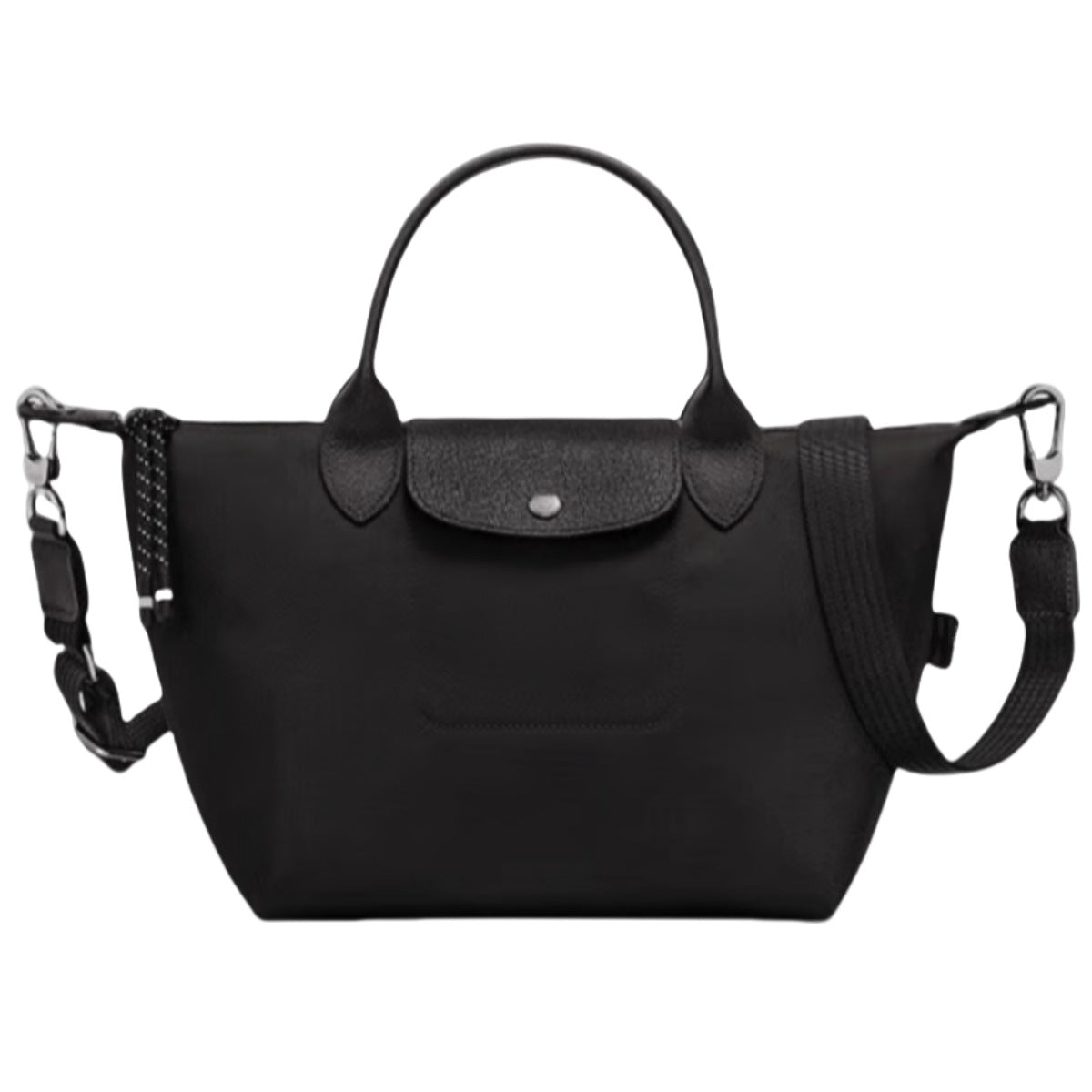 Navy Blue Nylon Tote Bag with Leather Trim - Lightweight Foldable Shoulder Bag | Designer Inspired Crossbody Tote with Adjustable Strap