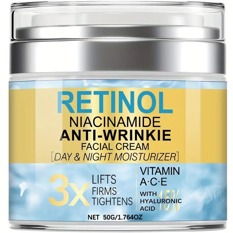 Retinol Niacinamide Anti-Wrinkle Facial Cream 50g | Day & Night Moisturizer | Lifts, Firms & Tightens | Vitamin A�C�E + 15% Hyaluronic Acid
