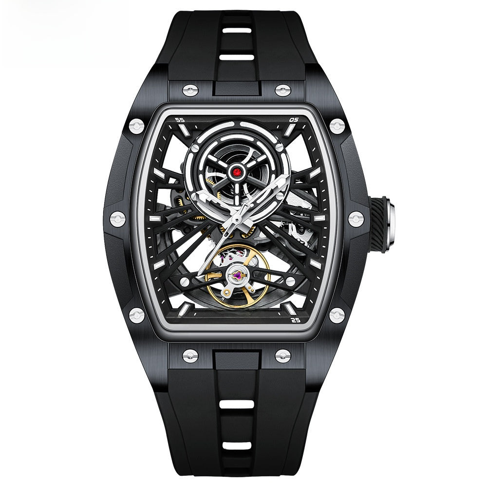 Mini Focus Skeleton Watch for Men | Blue Rose Gold Tourbillon Style Hollow Dial Sport Watch