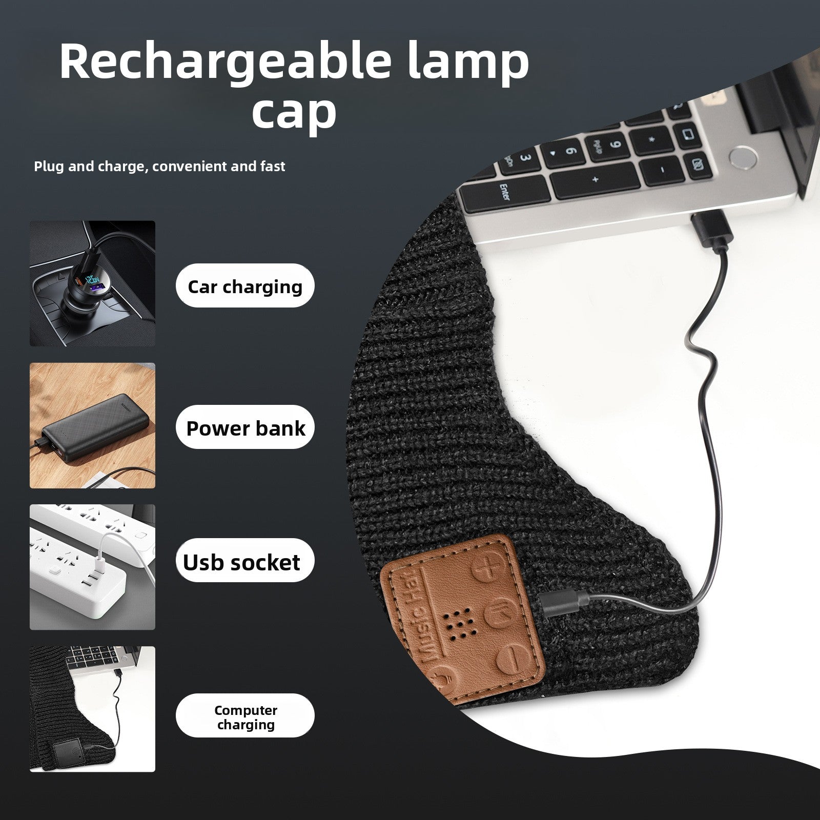 Bluetooth Beanie Hat with LED Headlamp Light | Wireless Music Winter Knit Cap | USB Rechargeable Speaker Beanie for Men Women