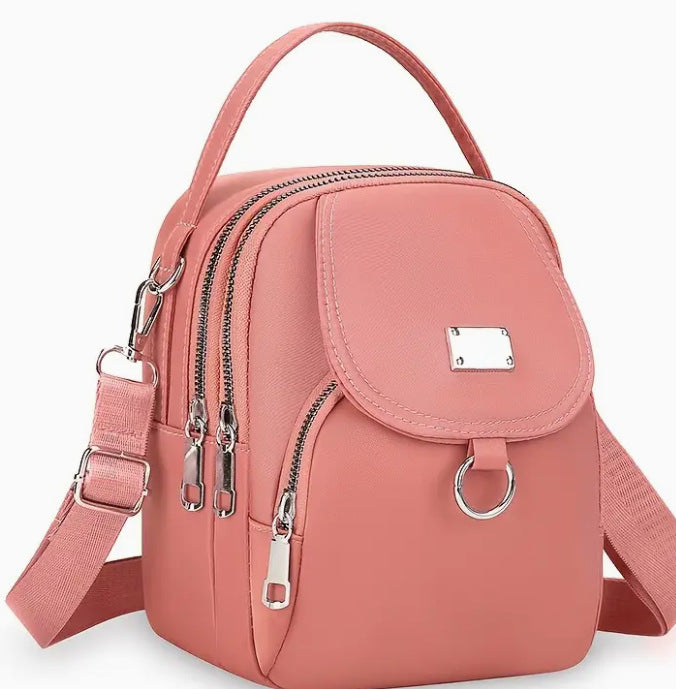 Black Nylon Mini Backpack - Convertible Crossbody Bag with Multiple Compartments | Lightweight Travel Bag with Silver Hardware